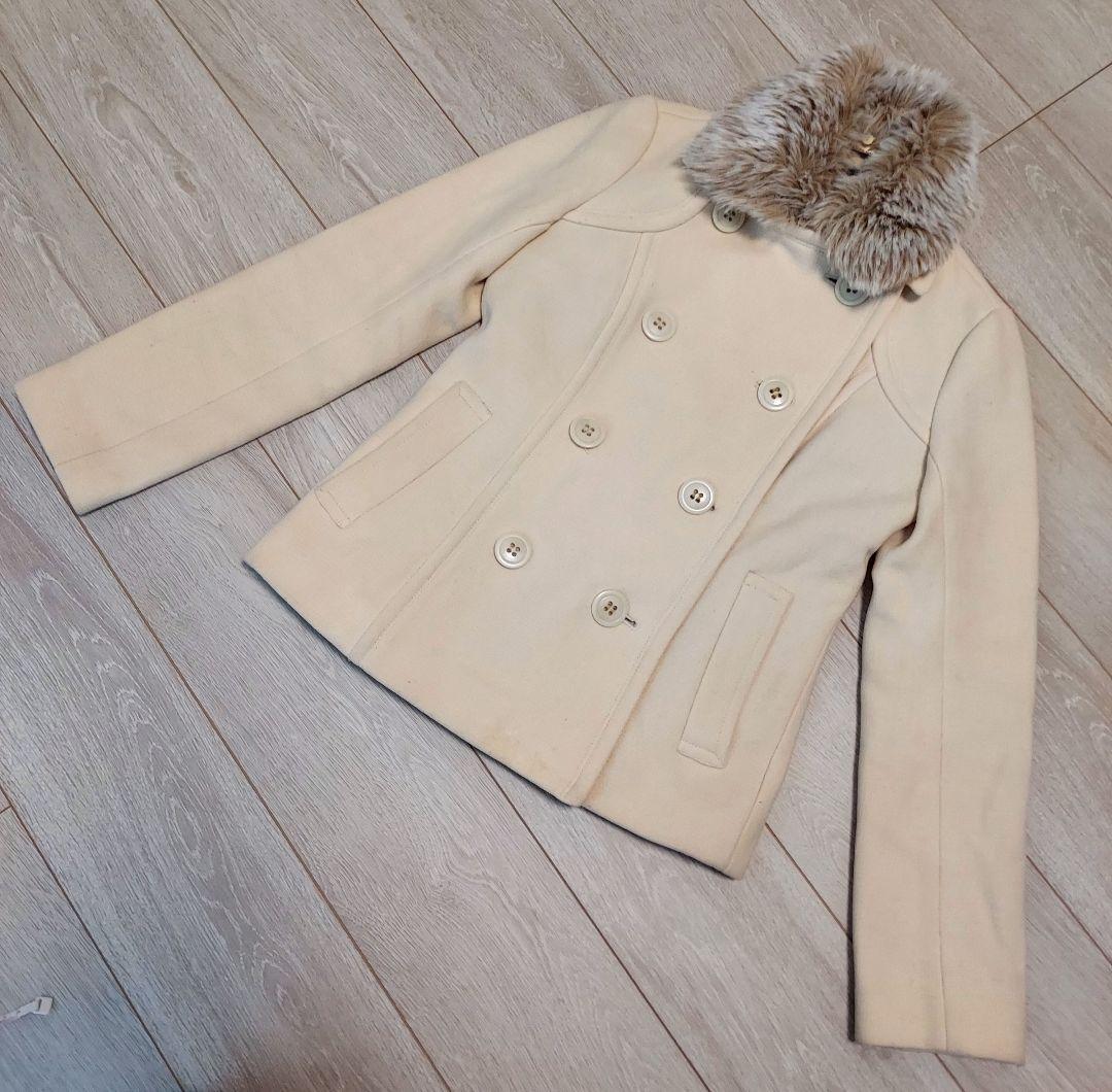 極美品【BURBERRY BLUE LABEL】ピーコート　オフホワイト
