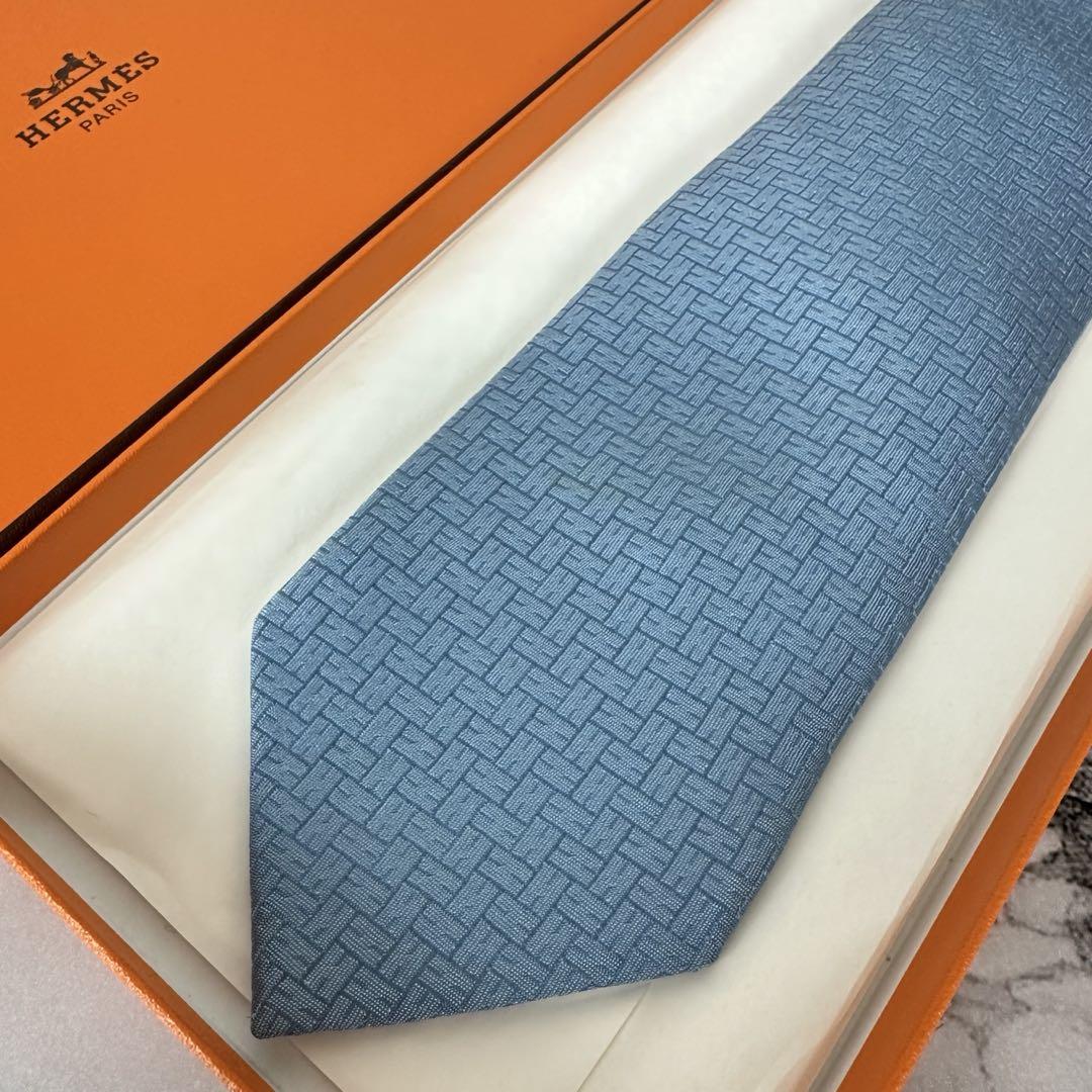 美品✨HERMES エルメス 最高級ネクタイ ファソネH ブルー 8cm