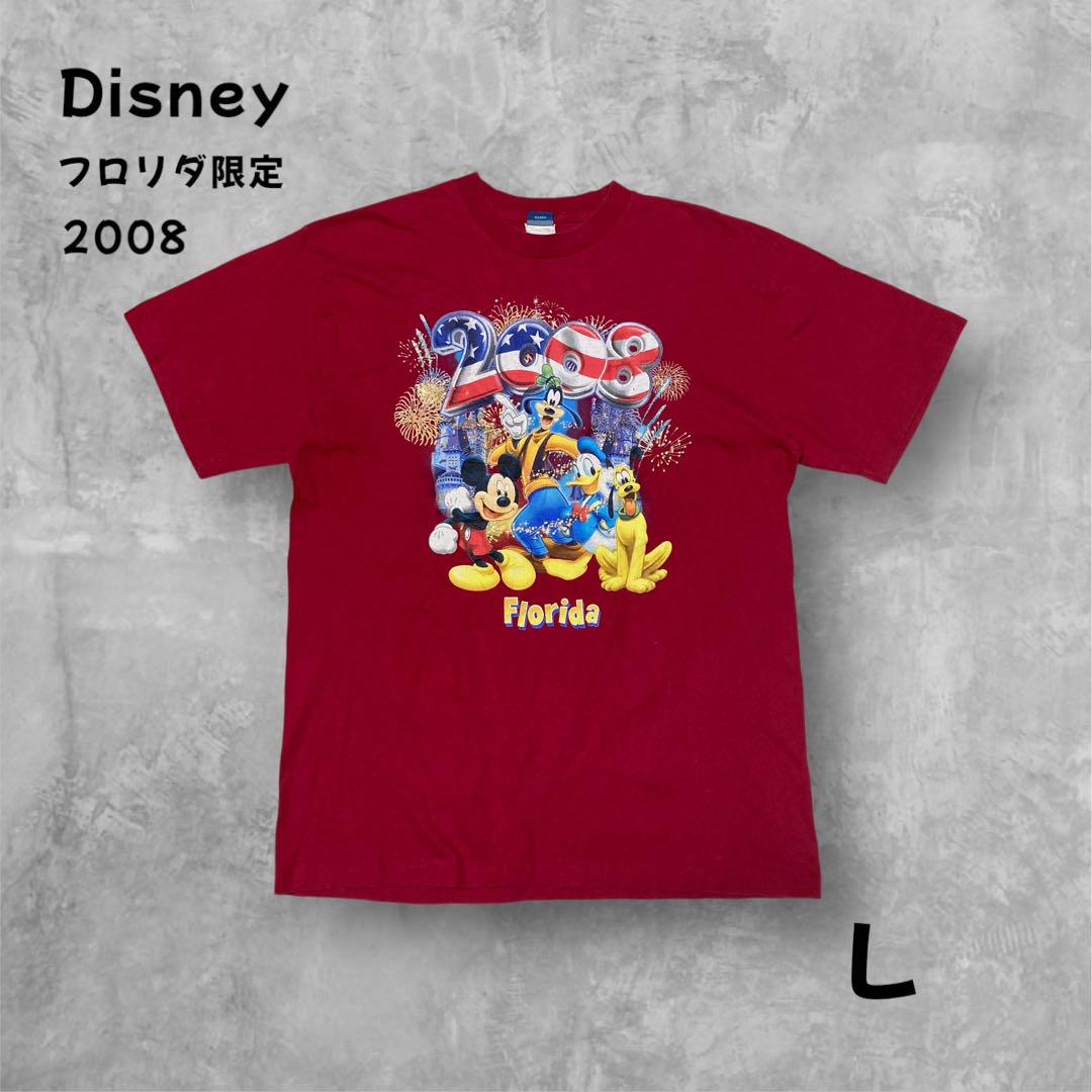 ディズニーTシャツ フロリダ限定 2008年ミッキー ドナルド 赤 LキャラT