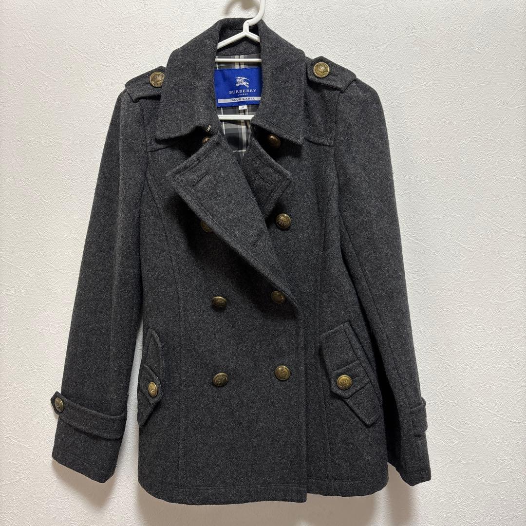 BURBERRY BLUE LABEL ウール ピーコート 金ボタン 38M BURBERRY BLUE LABEL