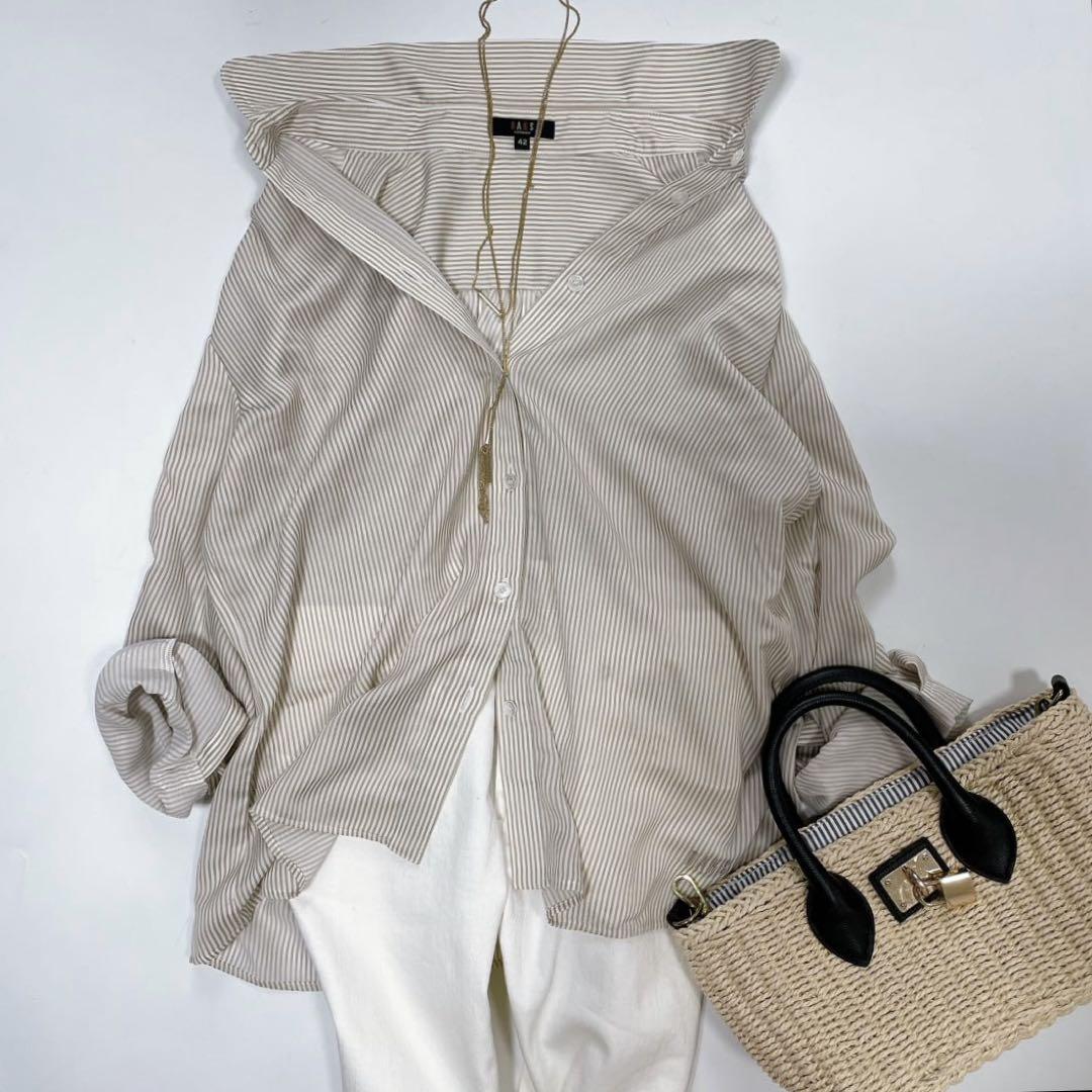 美品 DAKS ダックス ストライプ柄 ブラウス 42 大きいサイズ