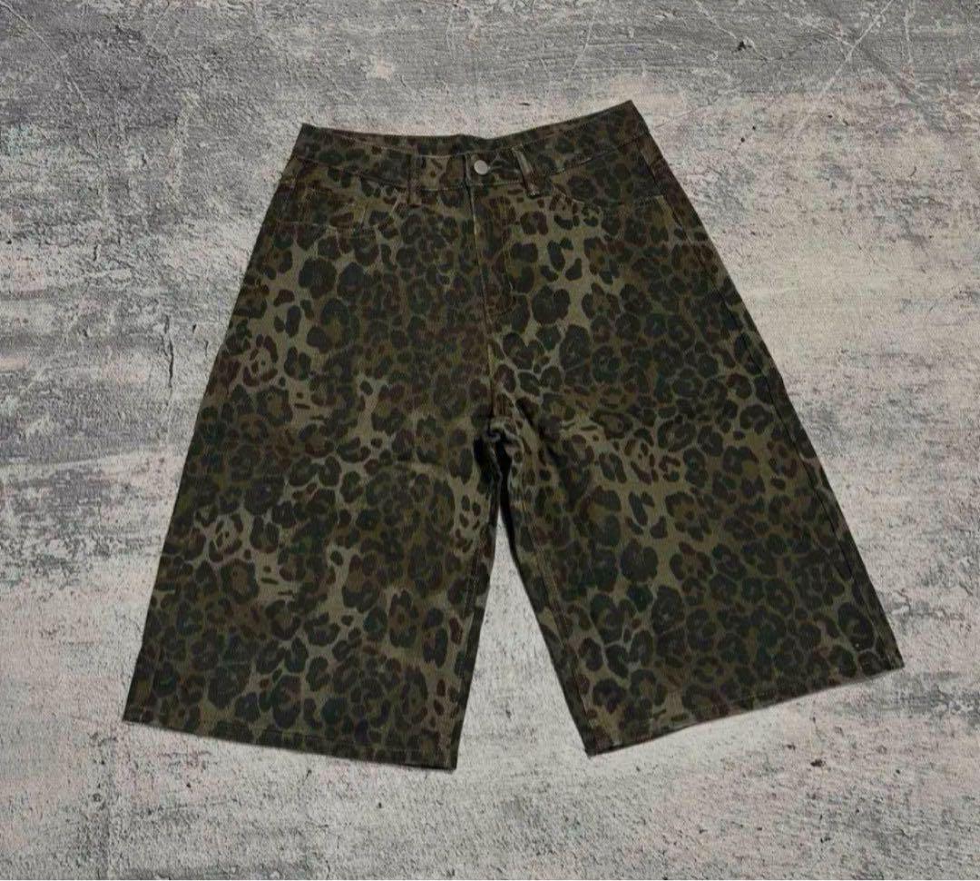 パンツ Y2K - Leopard print wide shorts - grunge Leopard Print Jeans Y2k Jeans Leopard Jeans Grunge Womens