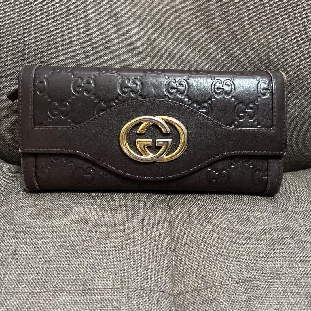 Gucci ブラウンレザー 長財布 GGパターン GUCCI ダークブラウン GGパターン 長財布 - メルカリ