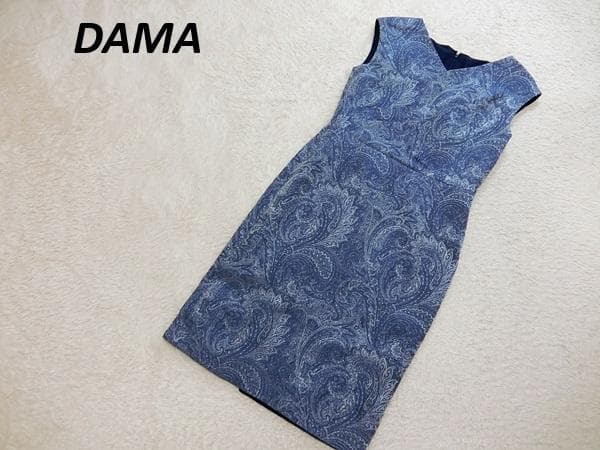 極美品　DAMA　ダーマ　清楚　ジャガード　ワンピース　ブルー系　９