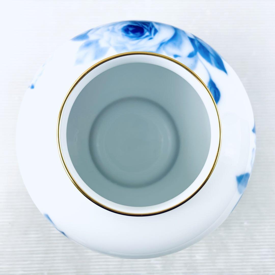 【美品】大倉陶園　ブルーローズ　金縁　花瓶　共箱