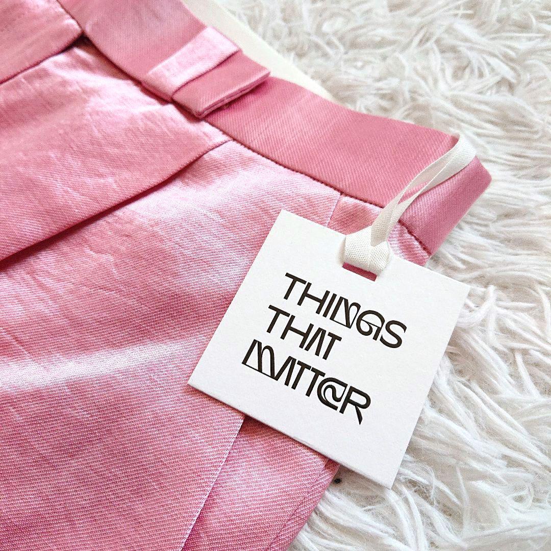 新品【THINGS THAT MATTER】サテン リネンワイドパンツ ピンク