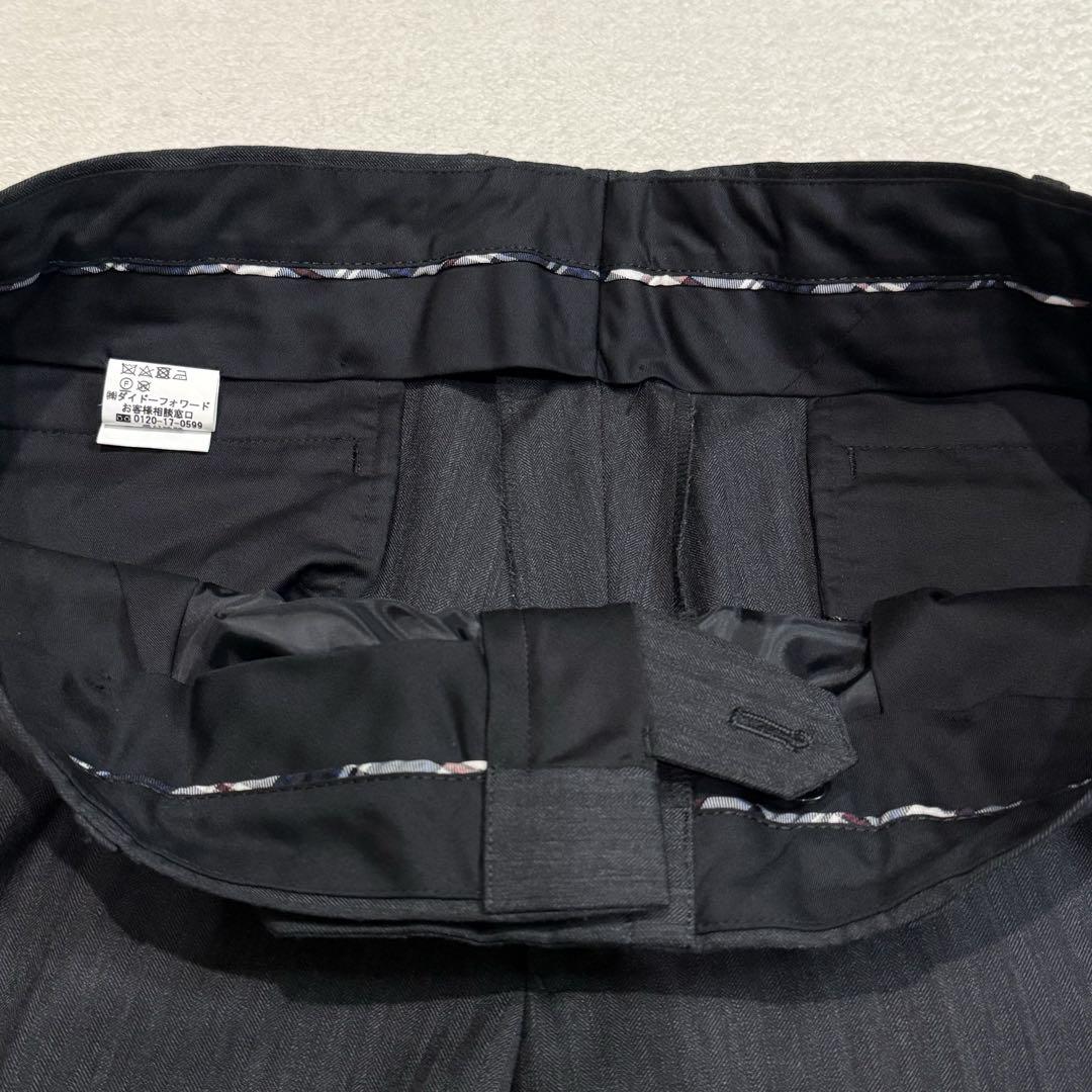 【美品】ニューヨーカー　スーツ　ブラック　ストライプ　XL　ウール100％
