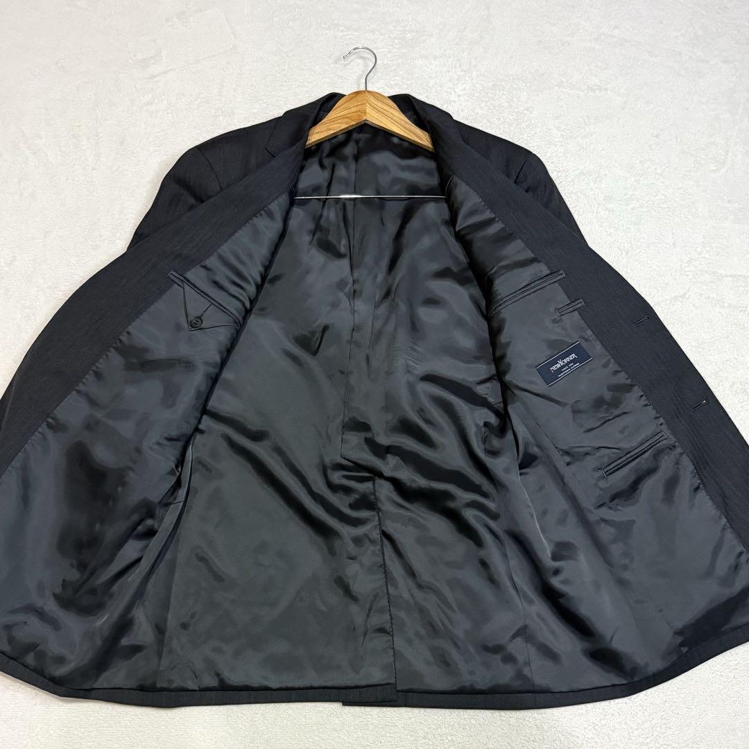 【美品】ニューヨーカー　スーツ　ブラック　ストライプ　XL　ウール100％