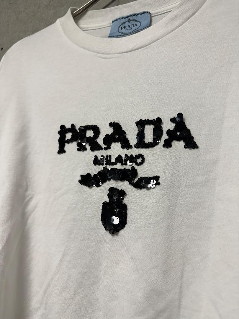 PRADA＊Embroidered interlock crop 刺繍入りTシャツ＊送料込 Prada Embroidered Interlock Crop T-shirt White - SS22 - US