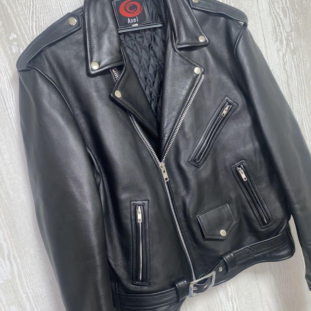 【特別セール品】 特大3XL】 Axel 牛革 ダブル ライダースジャケット ブラック ジャケット・アウター