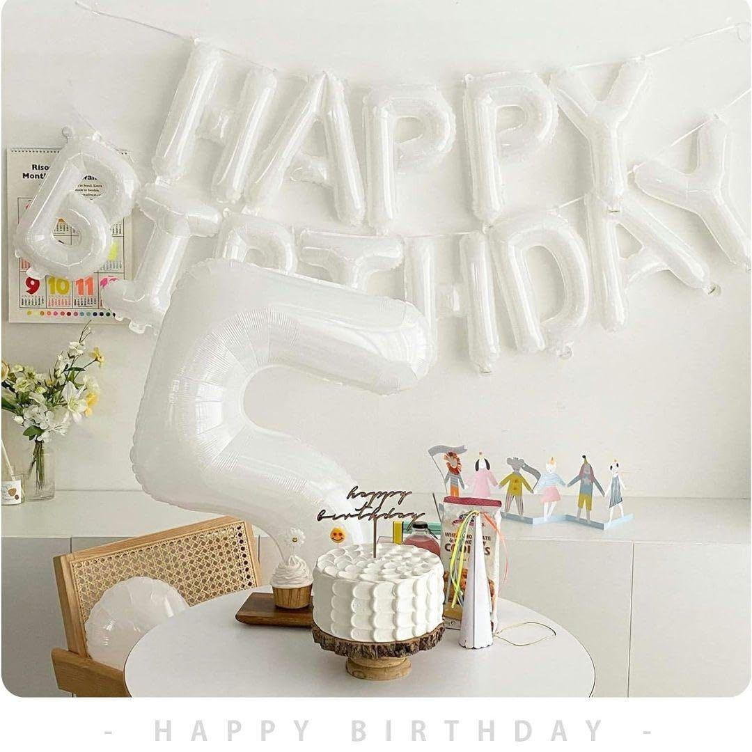 誕生日バルーン　HAPPYBIRTHDAY文字　記念日　ホワイト おしゃれ