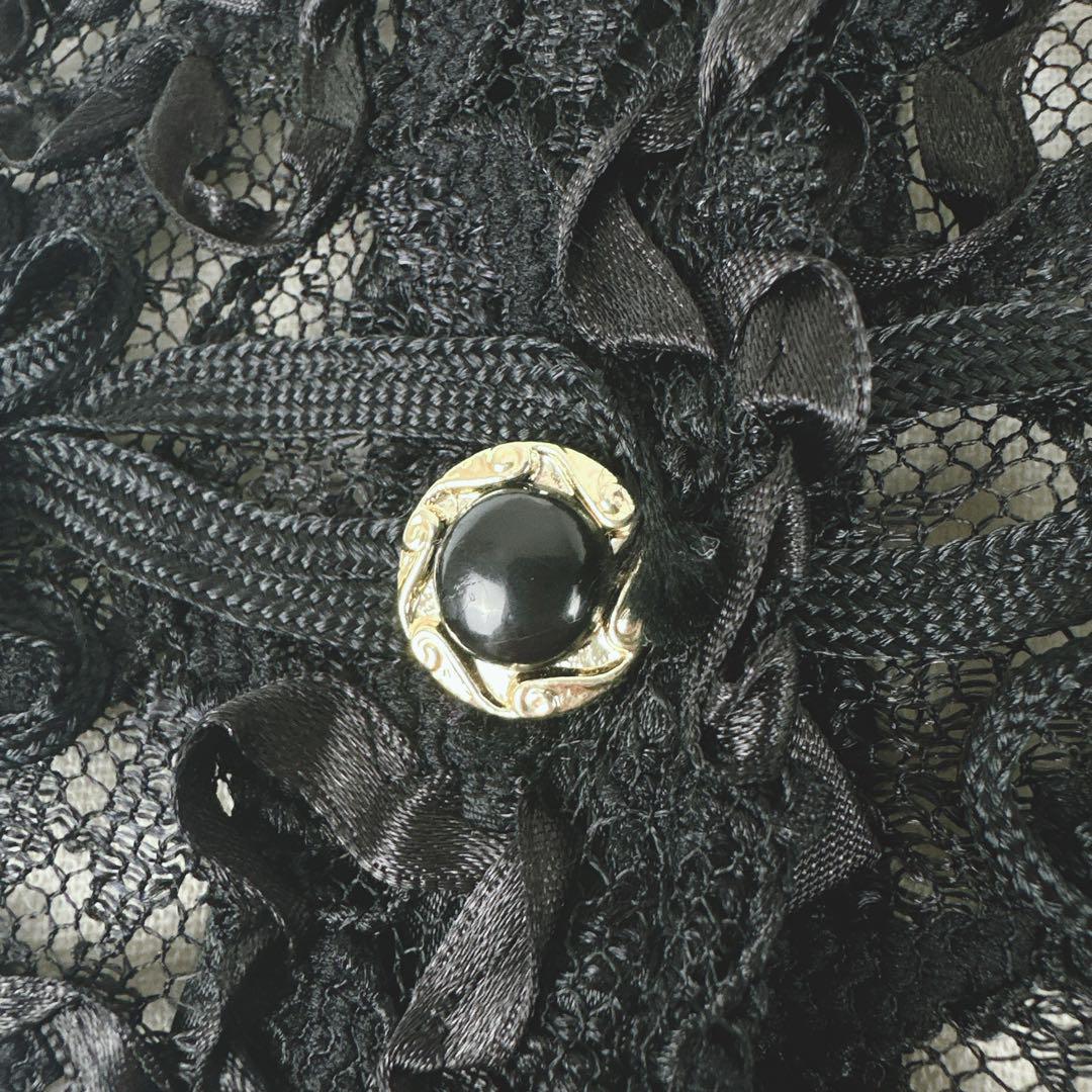 2274【美品】ヴィンテージ 総レースジャケット 刺繍 リボン ブラック M