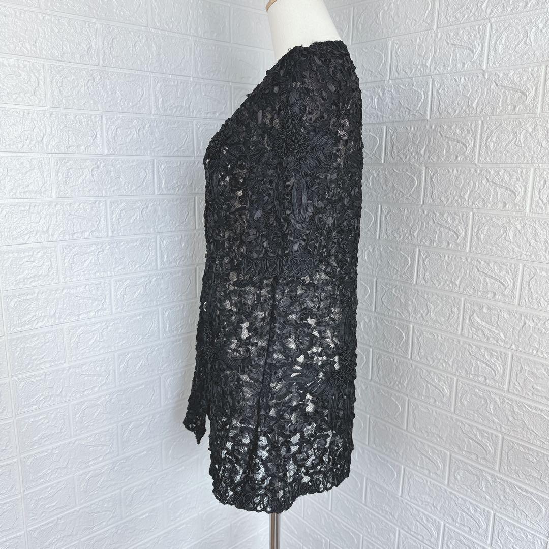 2274【美品】ヴィンテージ 総レースジャケット 刺繍 リボン ブラック M