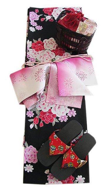 新品 極上綿紅梅 浴衣 帯 帯〆 下駄 バッグ 5点セット（綿）未
