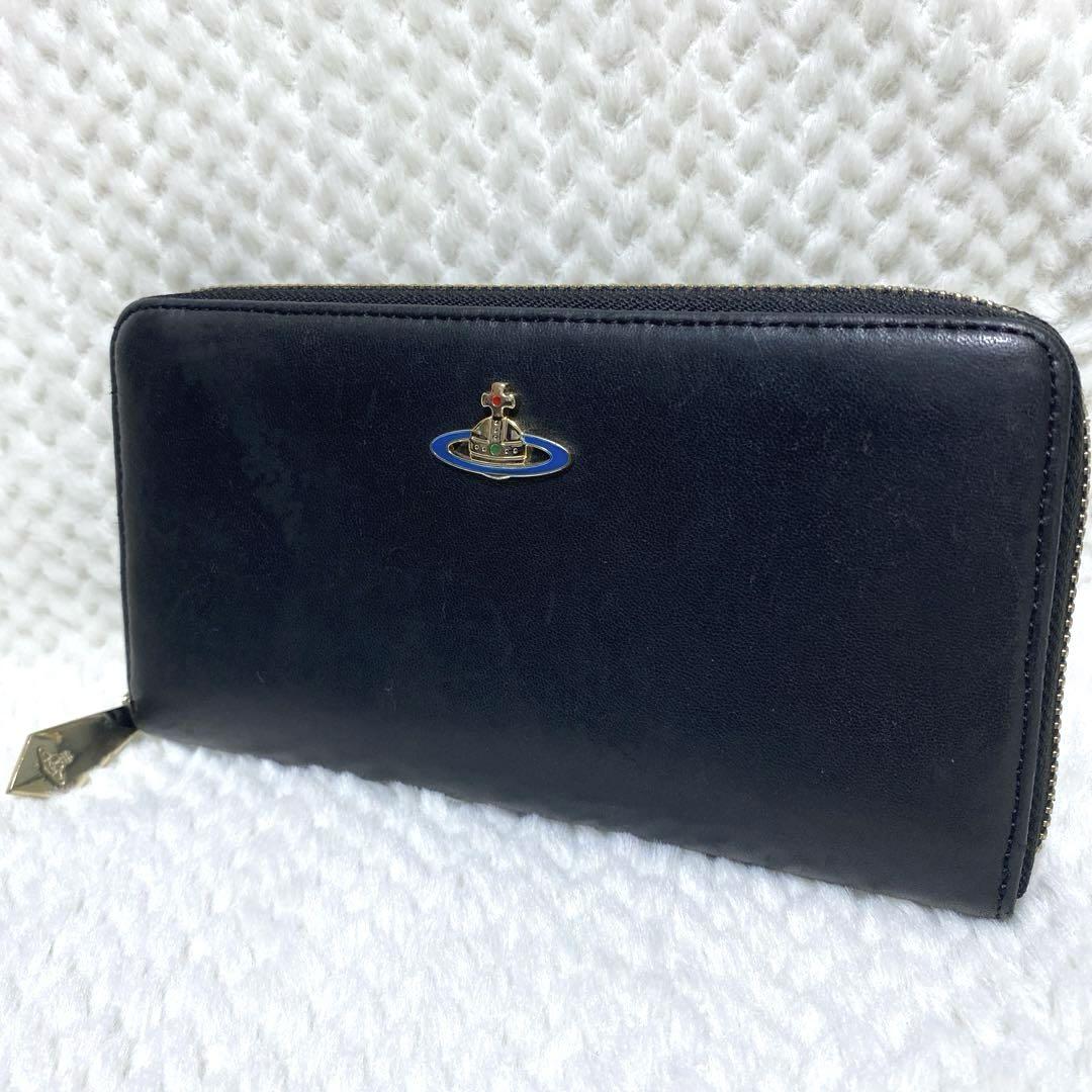 美品 ヴィヴィアンウエストウッド ラウンドジップ 長財布 レザー 本革 黒