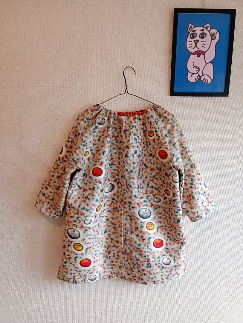 銘仙リメイクパッチワークギャザーネックラグラン袖チュニック サイズM