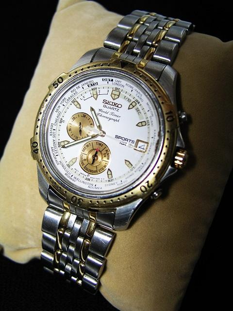 中古動作良_Seiko WorldTimeAlarm多機能クォーツ_6M15