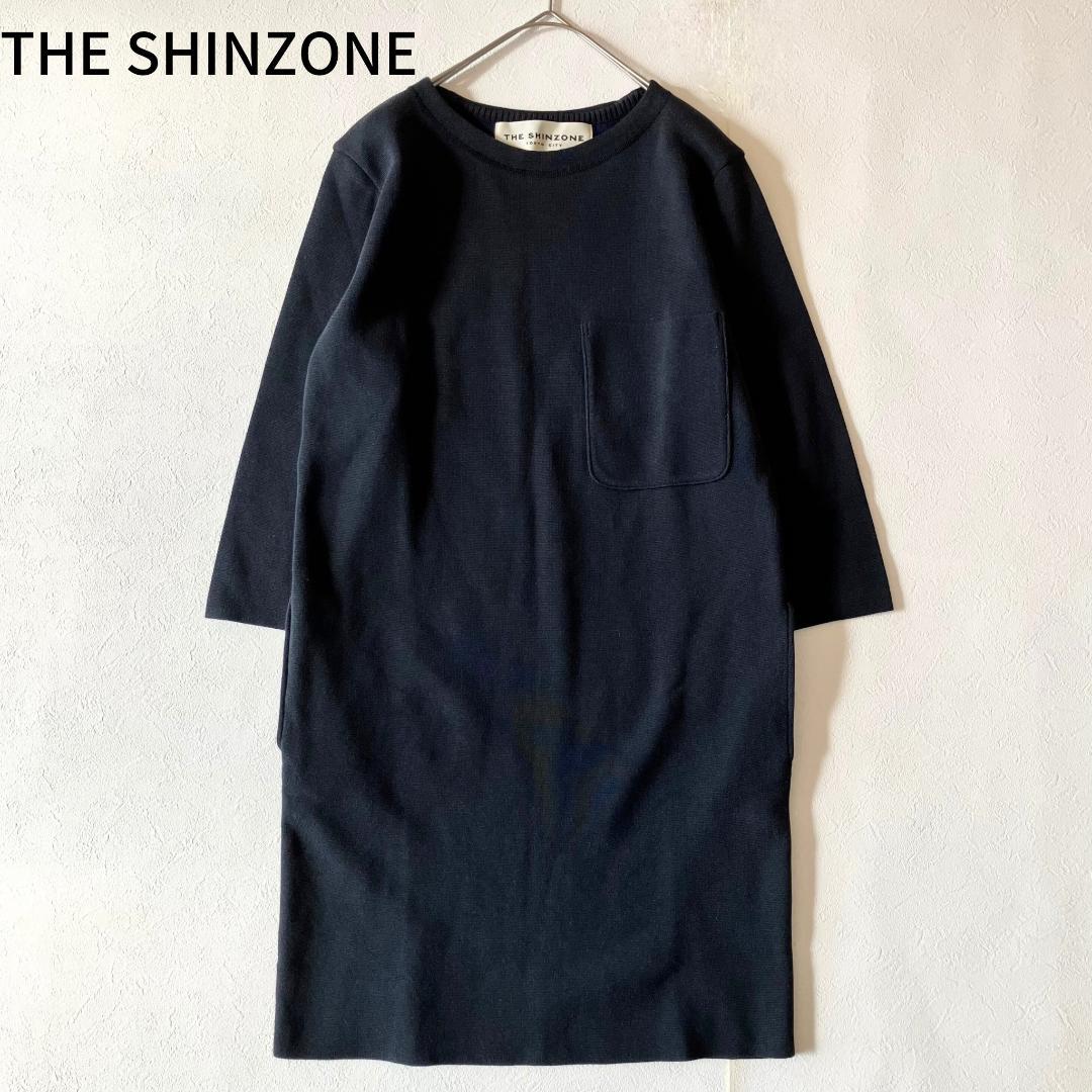 THE SHINZONE 美品 ポケット付きニットワンピース ネイビー
