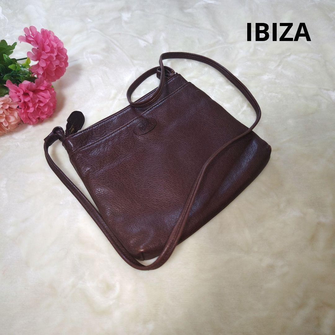 【人気☆IBIZA】ブラウン ショルダーバッグ 内側模様 オレンジ柄 オシャレ