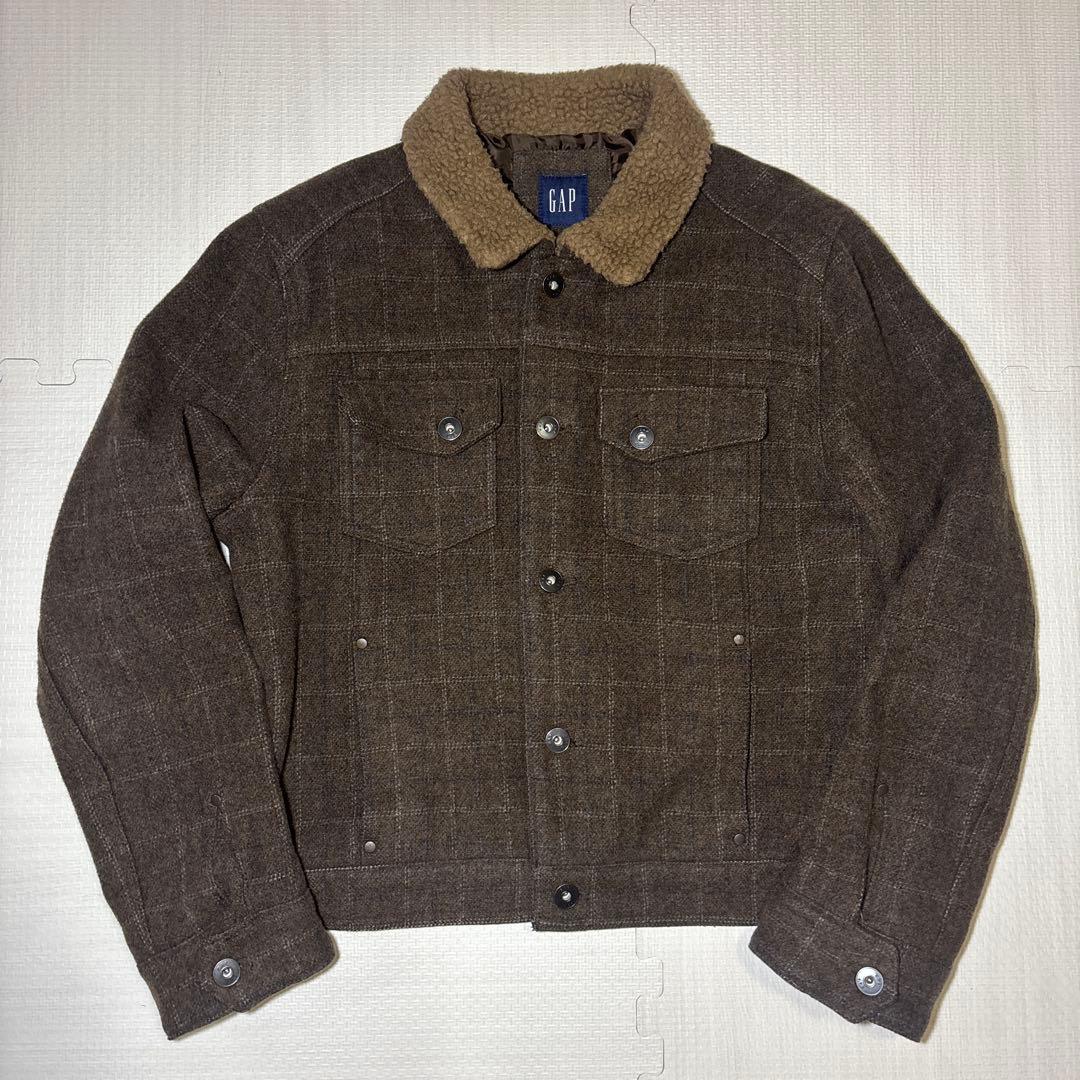 OLD GAP ボアブルゾン 短丈 ウールジャケット チェック 紺タグL Gap