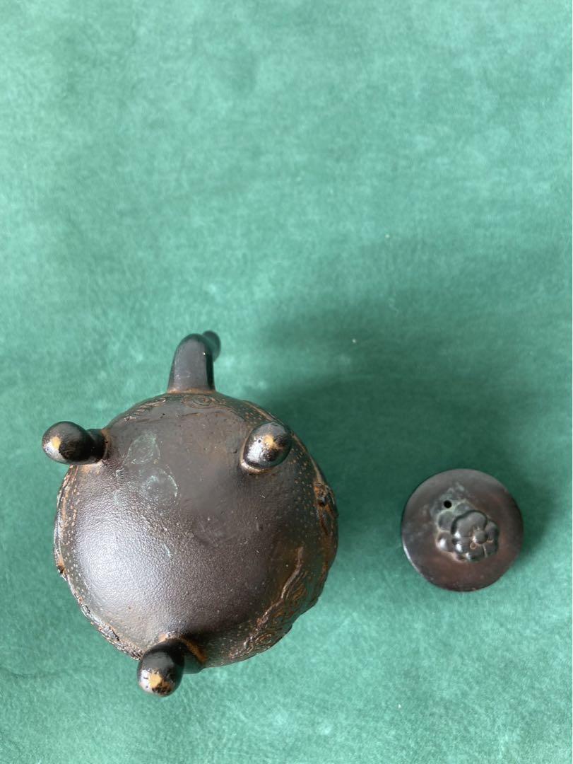 高岡銅器　長柄雅博作　蝋型鋳銅　水滴　鳳凰柄　木箱付　共布　縁起物