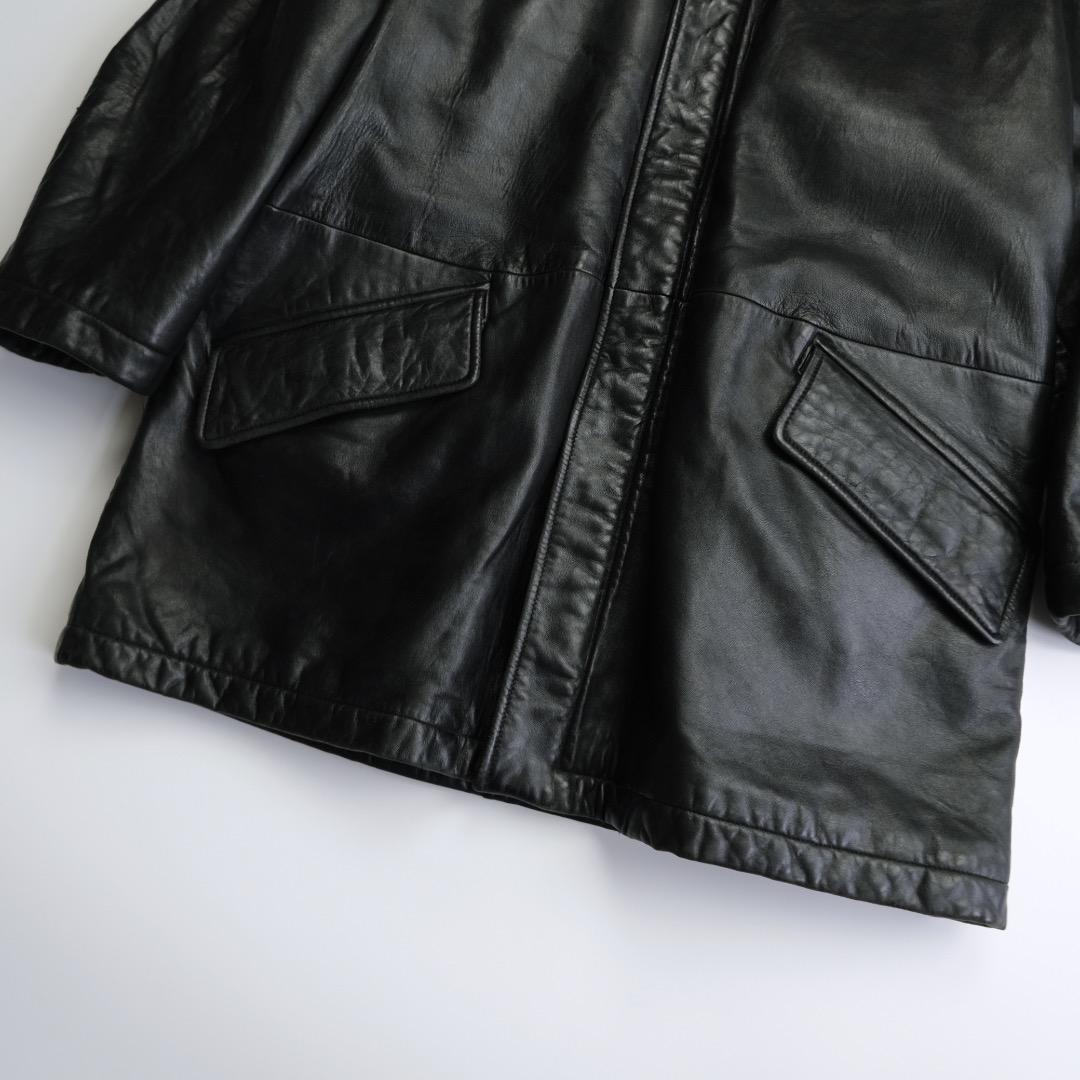 ヒューゴボス　90s レザージャケット　カーコート　本革　黒ファーライナー古着.