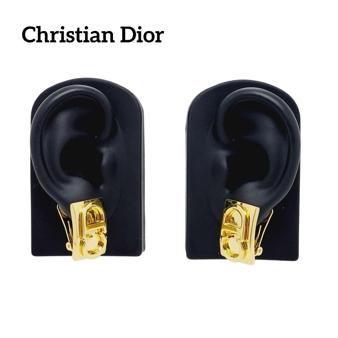 【美品】Christian Dior CD プレートイヤリング ゴールド