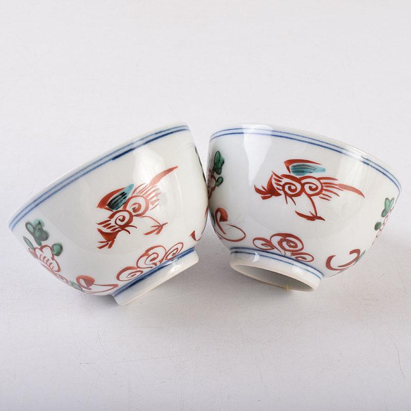 九谷焼　須田青華造　呉須赤絵写し　福字花文　煎茶碗　五客　共箱　M　R9018 九谷焼 須田青華造 呉須赤絵写し 福字花文 煎茶碗 五客 共箱 M