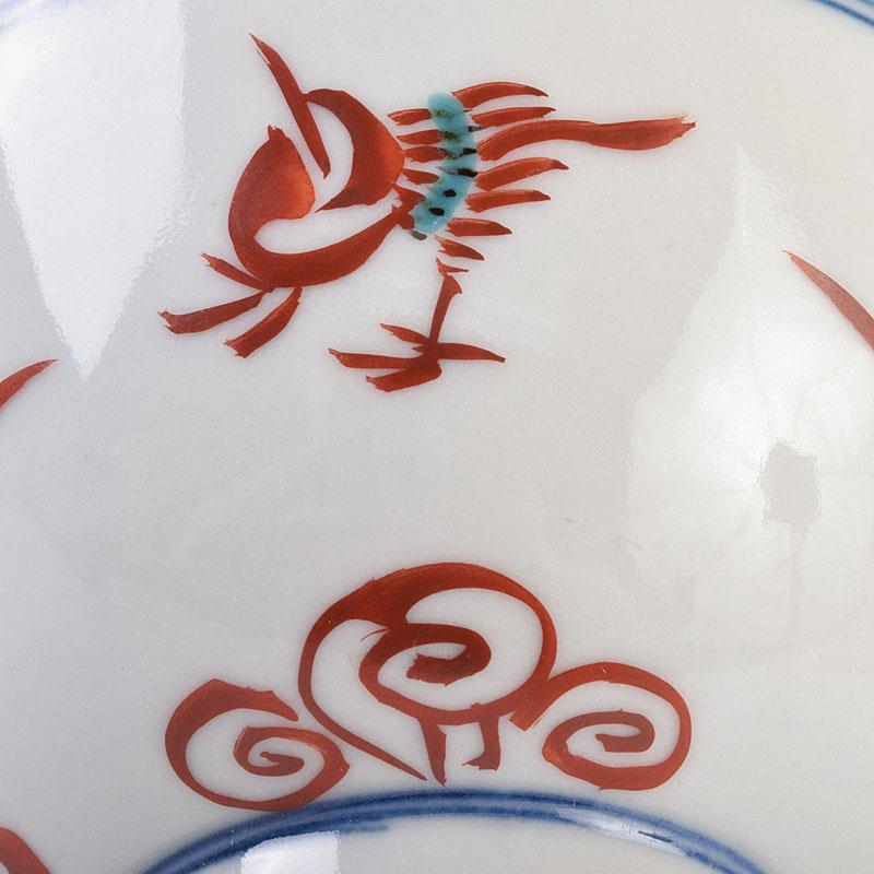 九谷焼　須田青華造　呉須赤絵写し　福字花文　煎茶碗　五客　共箱　M　R9018 九谷焼 須田青華造 呉須赤絵写し 福字花文 煎茶碗 五客 共箱 M