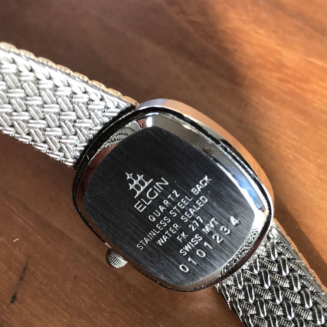 美品 ELGIN シルバー スクエア 12Pダイヤ レディース腕時計 1103
