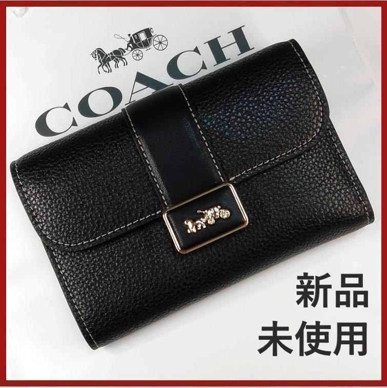 COACH 新品 ブラック 折り財布 レディース コーチ 黒 馬車 財布 10J