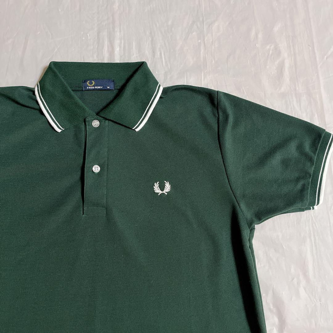 FRED PERRY フレッドペリー　ポロシャツ　グリーン　ホワイト　ライン