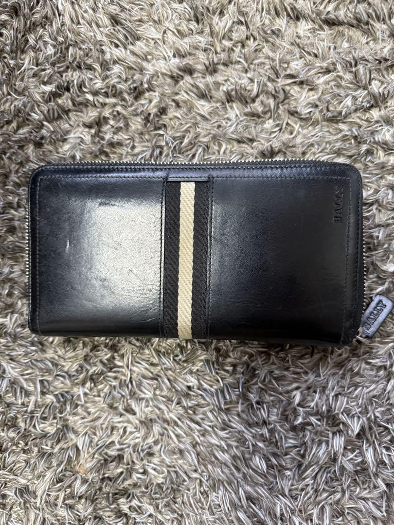ストライプデザイン 黒 長財布 BALLY ブラック