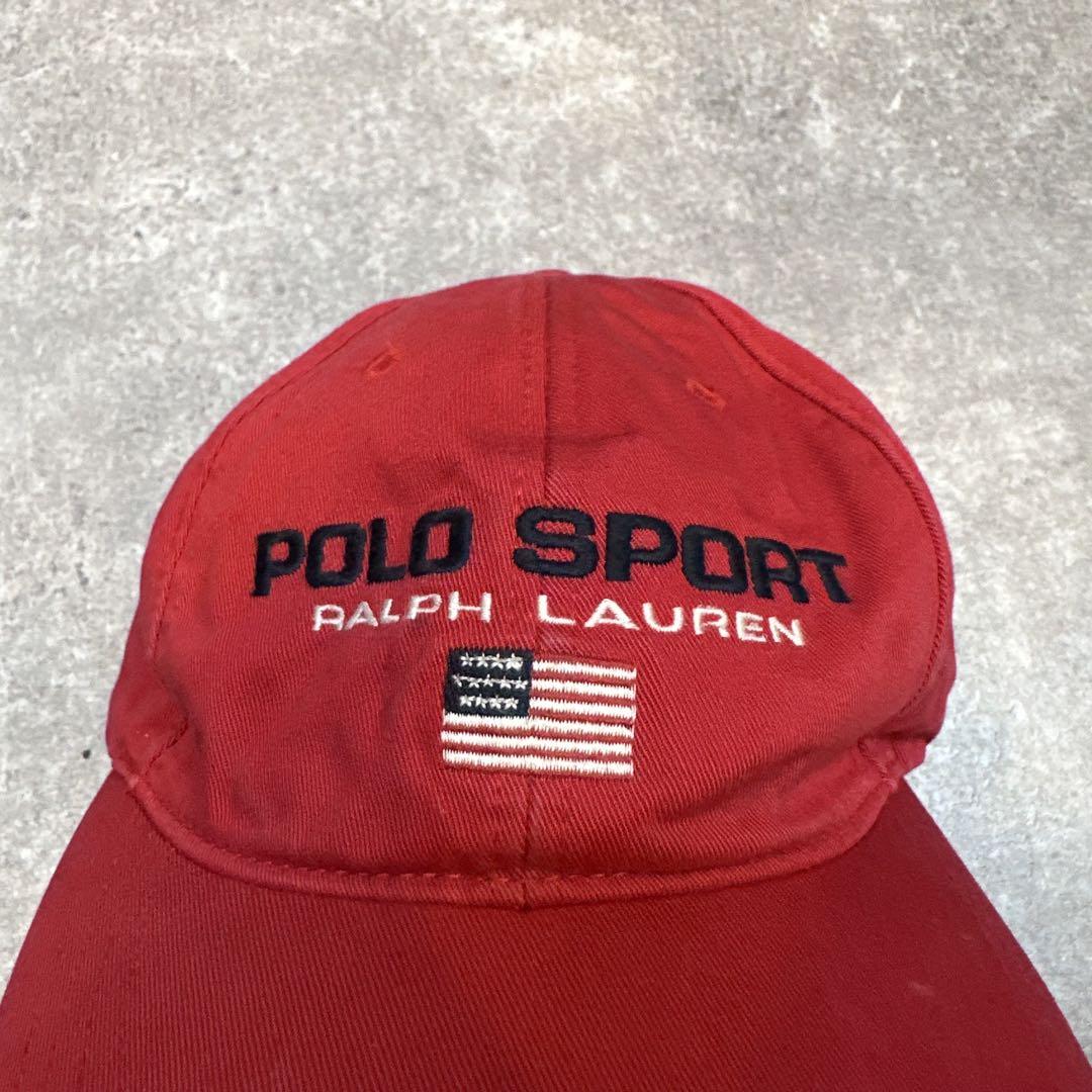 90s POLO SPORT Logo Cotton 6 Panel Cap 青 ポロスポーツ ロゴ
