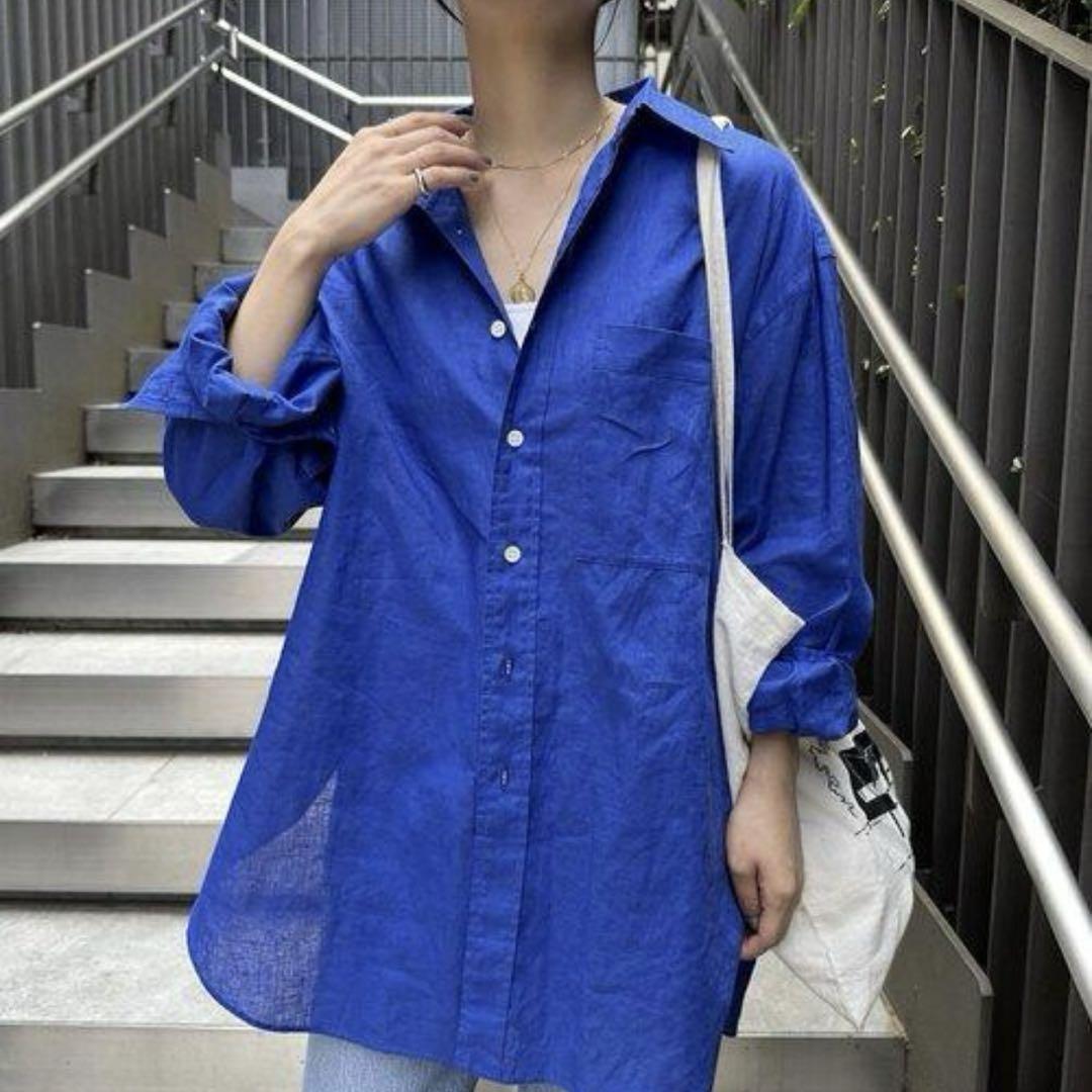 新品 Spick&Span 23SS コットンリネンルーズシャツ ブルー
