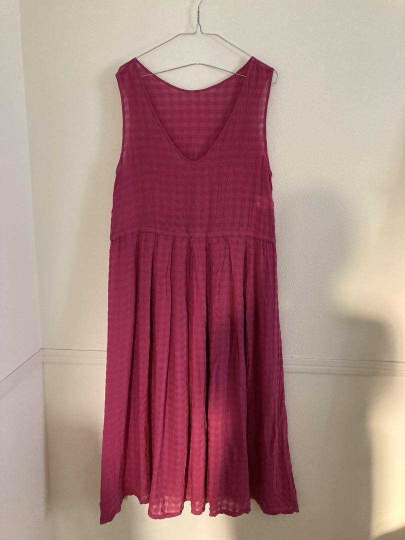 \\SALE/ atelierdesabon濃いピンクチェックロングワンピ