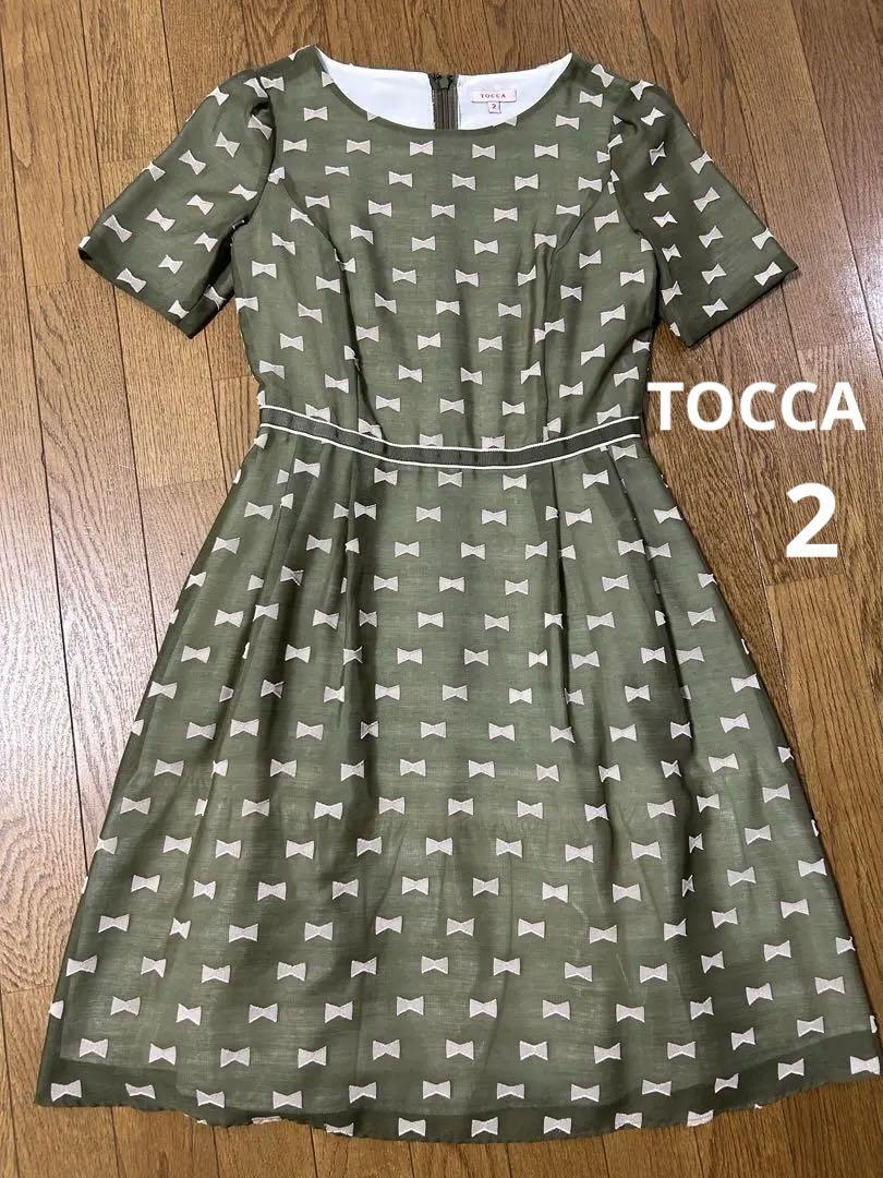 【美品】TOCCA トッカ　ワンピース リボン　ドット　ダークグリーン　2