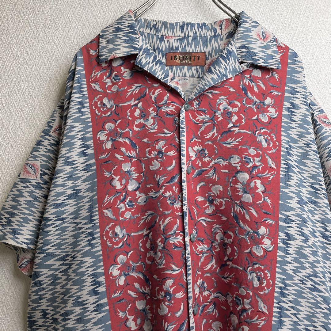 古着 レトロ 柄シャツ 総柄 花柄 デザイン 開襟 オープンカラーシャツ 半袖