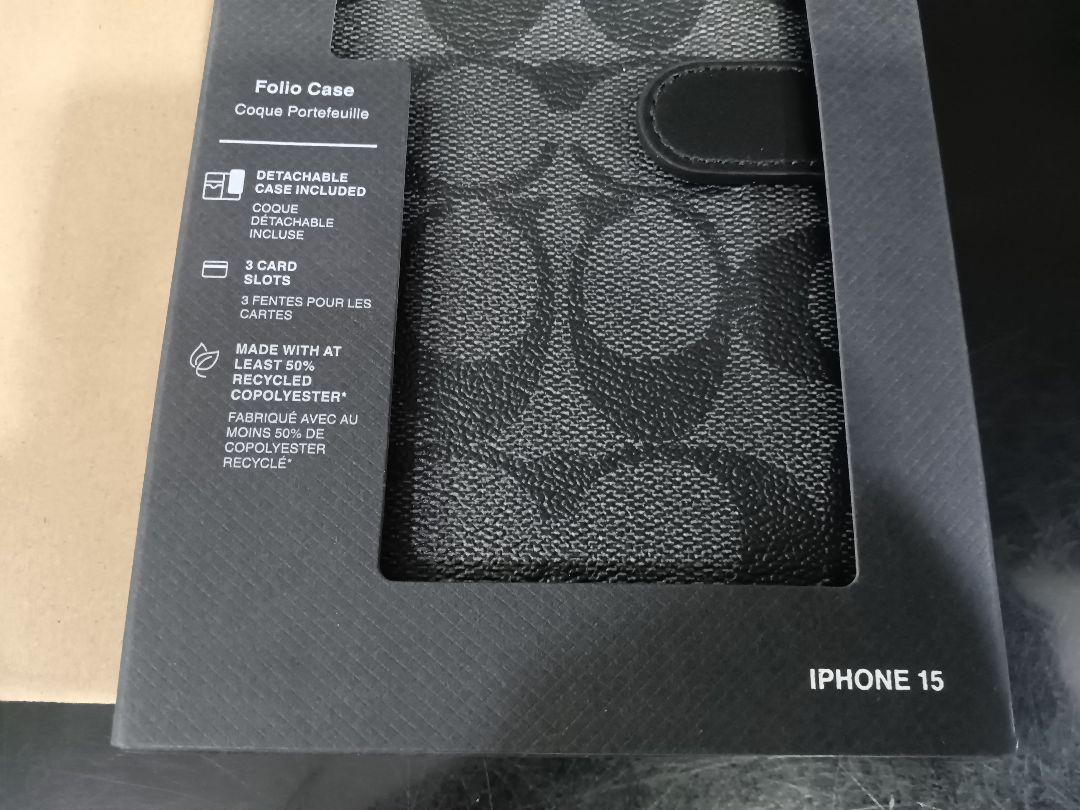 【iPhone 15】新品 COACH  手帳型ケース  チャコールグレー