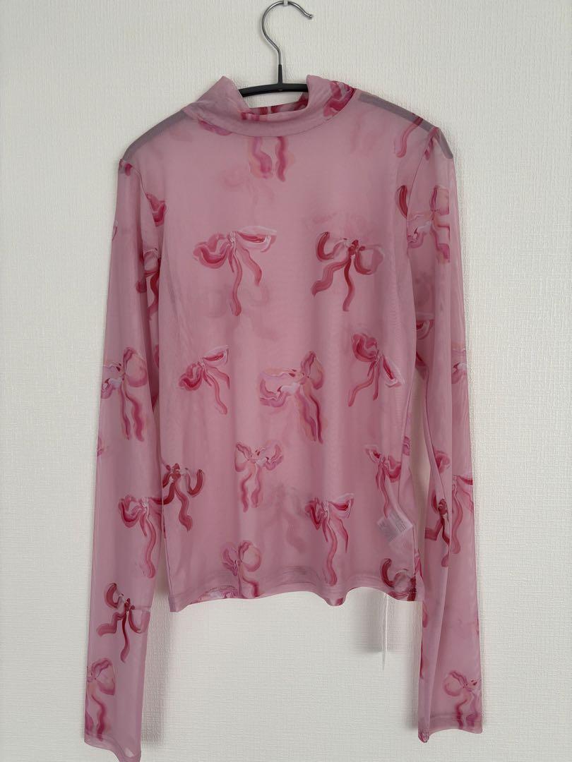 Pink ribbon see-through tops (High neck) – POPPY