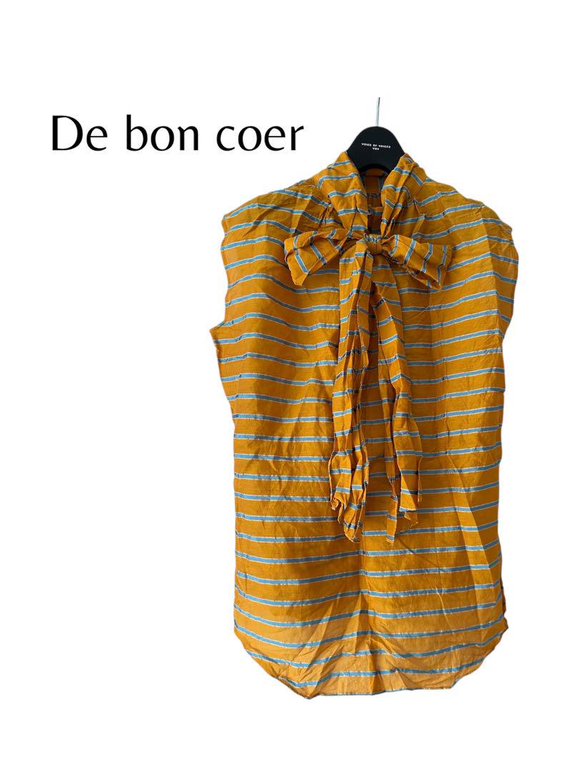 De bon coer オレンジ ボーダー ノースリーブ シャツ ブラウス