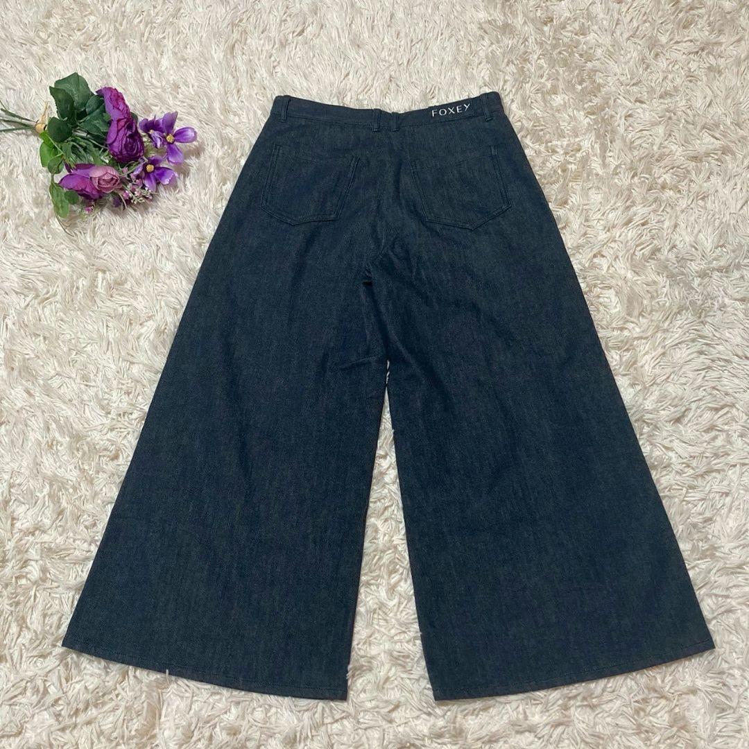 特価商品  NEW 美品♡美シルエット】FOXEY YORK 40 デニムワイドパンツ パンツ