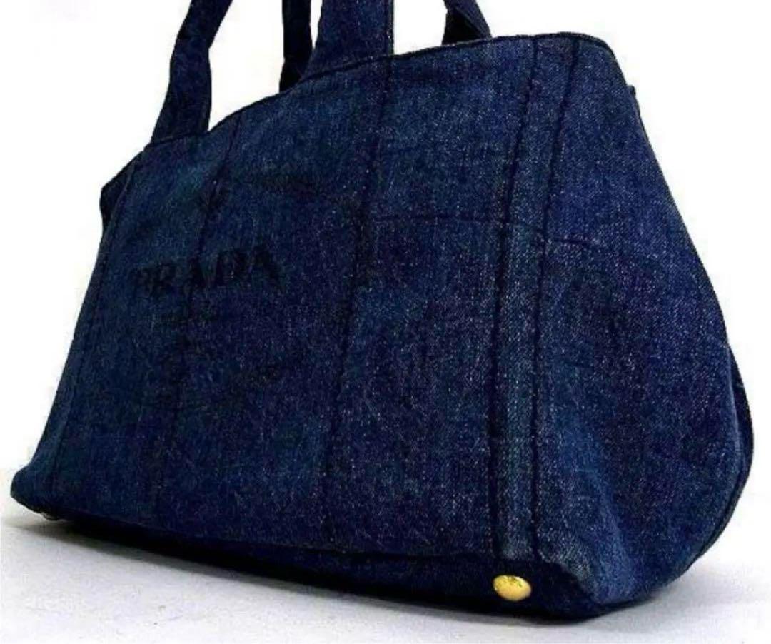 【クエン(*☻-☻*)】【あんしん鑑定】PRADA カナパ デニム バッグ