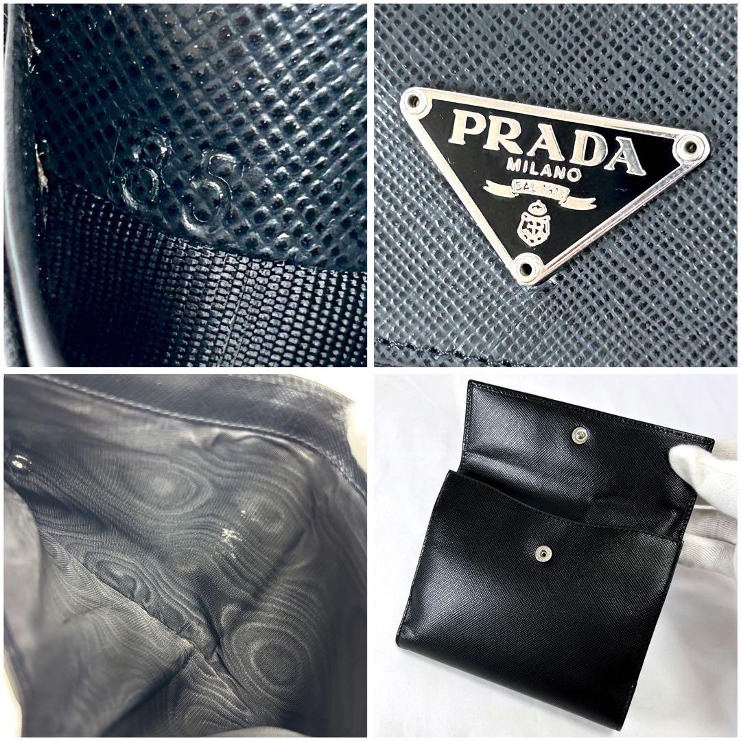 ⭐️ 極美品 プラダ サフィアーノ トライアングル 二つ折り財布 ブラック 鑑定済 プラダ prada 二つ折り財布 ブラック サフィアーノレザー