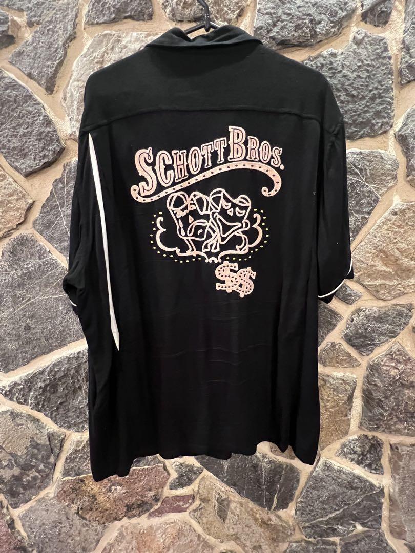 【開店記念セール！】 希少 XLサイズ 黒 ボーリングシャツ 半袖 刺繍 ショット SCHOTT トップス
