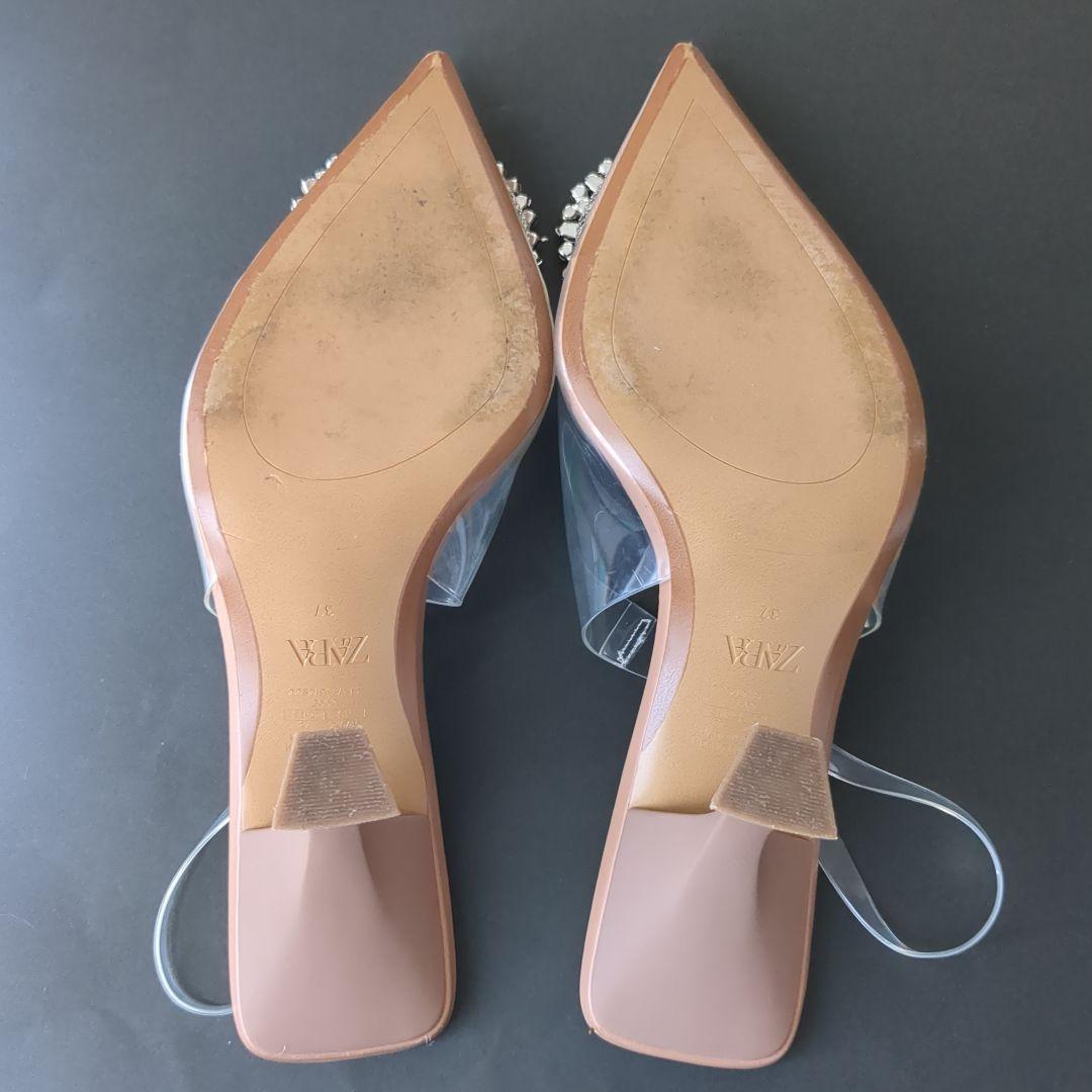 新品】ZARA ビジュークリアハイヒールシューズ 39 ライン