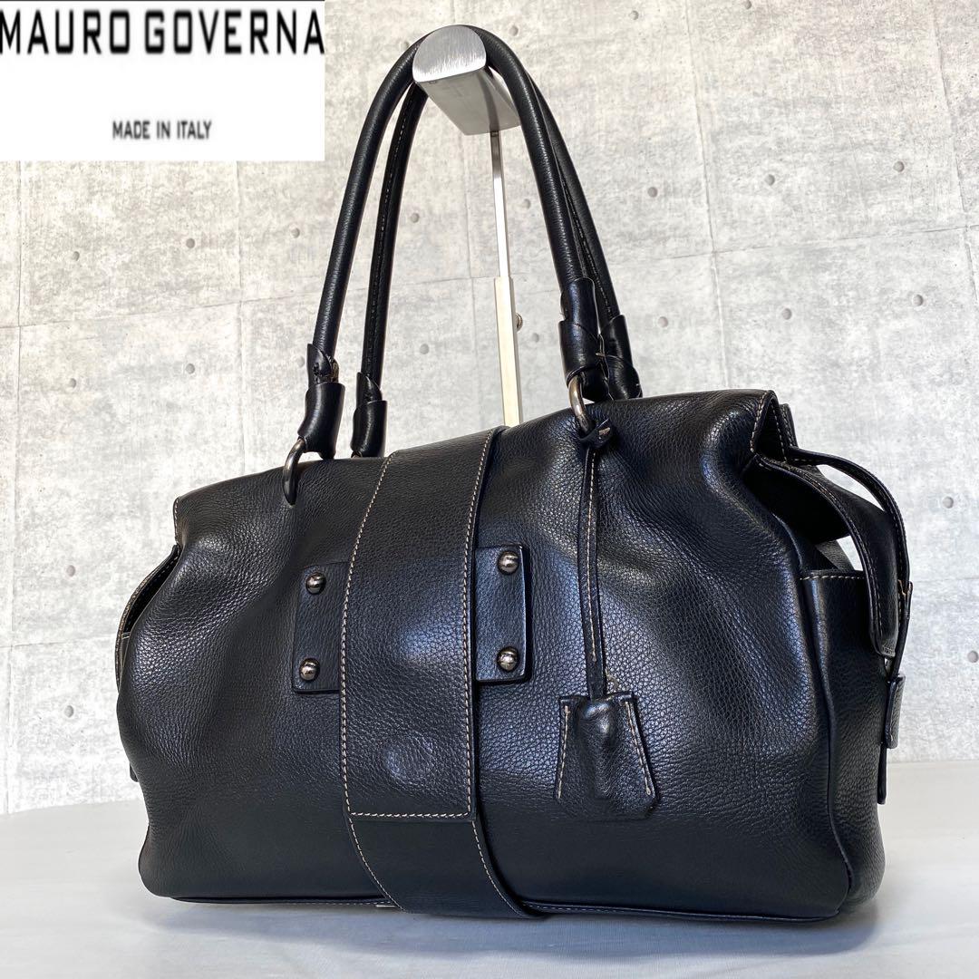 MAURO GOVERNA】カーフレザー ブラック シルバー金具 トートバッグ