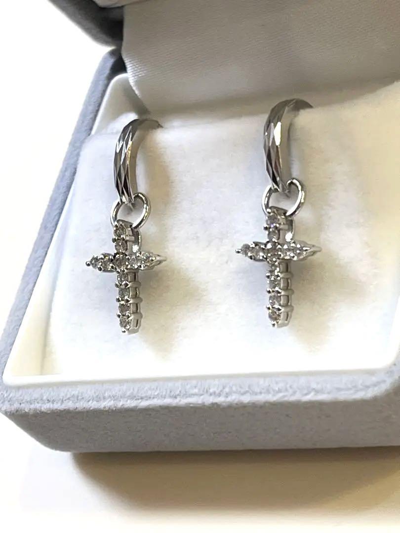 ピアスチャーム 天然ダイヤモンド 0.32ct クロス 画像3