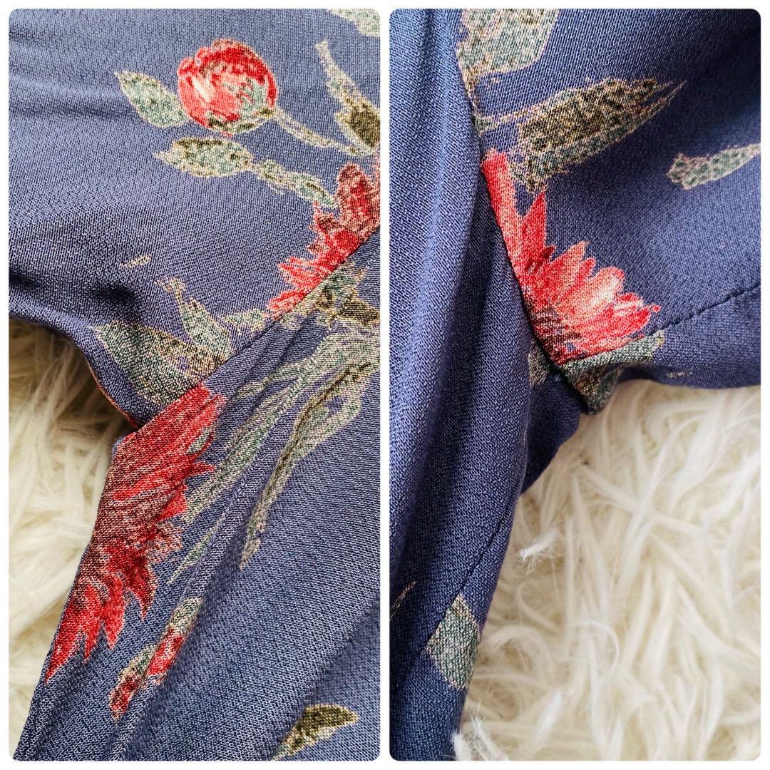 ローラアシュレイ●マキシ丈|着丈123cm●総花柄ベルテッドフ ワンピース