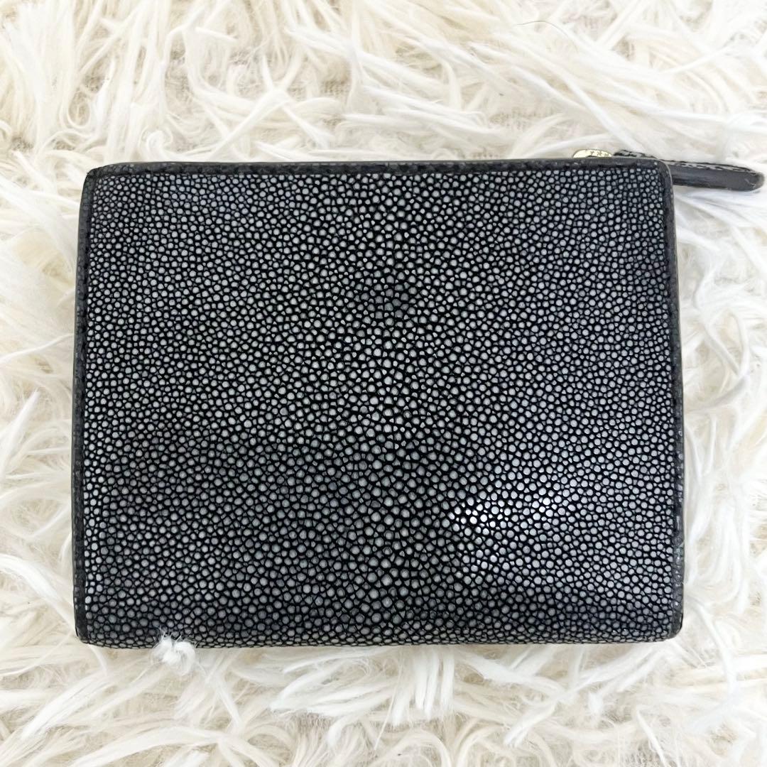 美品 サード 折り財布 スティングレザー エイ革 ブラック 黒 L字ファスナー 美品 サード 折り財布 スティングレザー エイ革 ブラック 黒 L字ファスナー